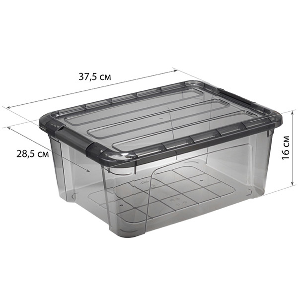 Ящик КИП с крышкой 11л 37,5x28,5x16см черно-прозрачный М2336 /5шт/М-пласт