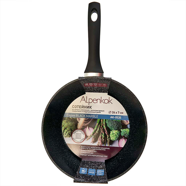 Сковорода-сотейник алюмин. D26см Black Marble антиприг.покрытие, инд.дно AK-0535 /6шт/ Alpenkok