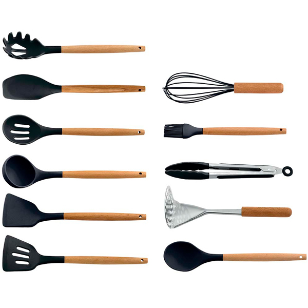 Набор кухонный 12 предметов на подставке силикон черный AK-5283 /16шт/ Alpenkok 