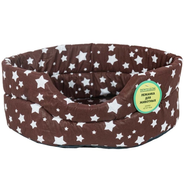 Лежанка овальная стеганая поролоновая хлопок Звезды МИКС 42*34*18см/DONBARON